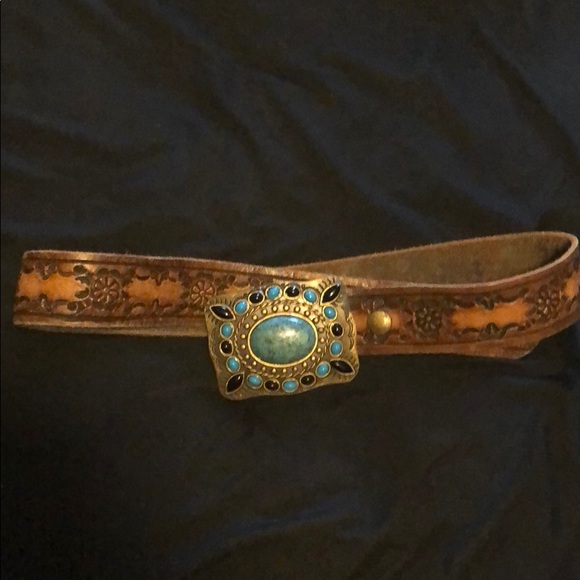 Leather Turquoise Belt - Picture 1 of 2